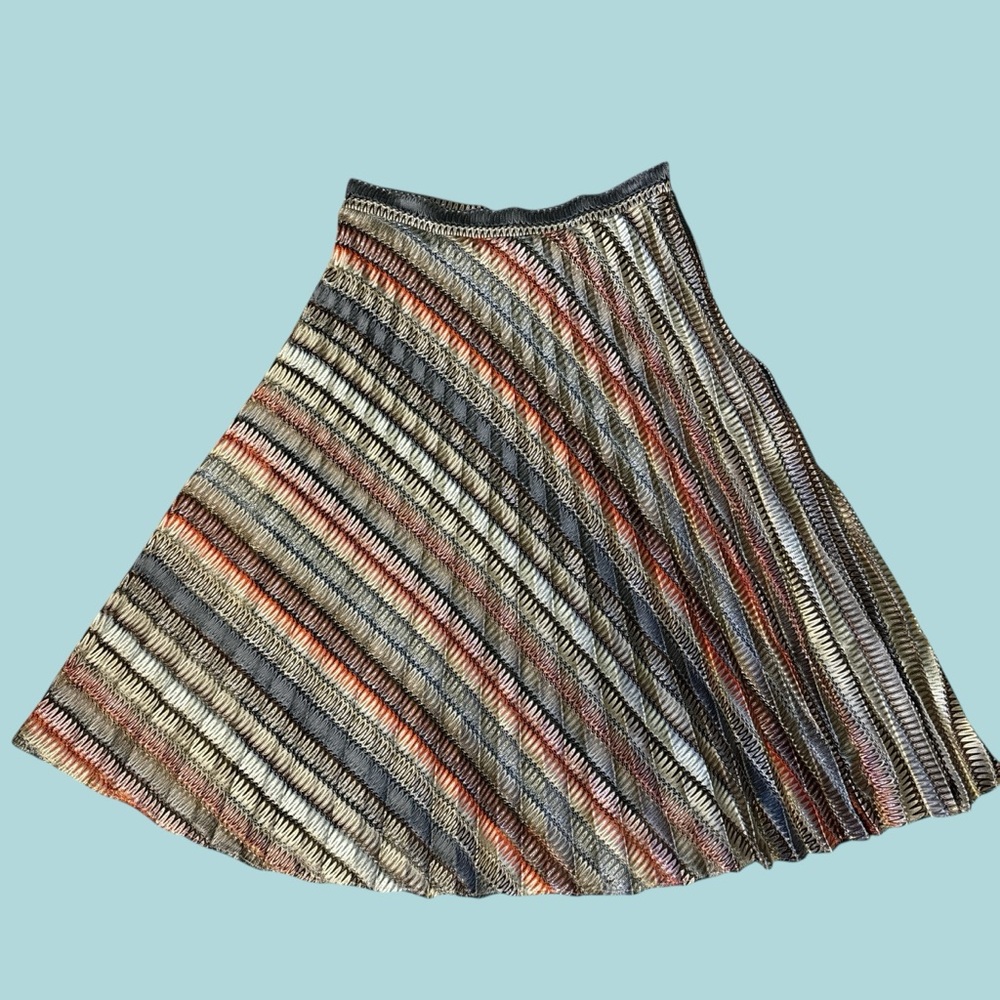 Mikobella pleated striped metallic midi skirt